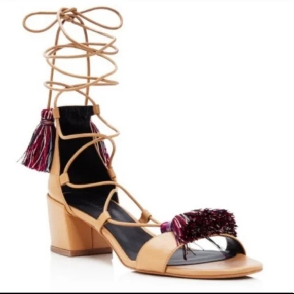 New Rebecca Minkoff Tassel Lace Up Block Heels In Nude/Multi Size 6 $198 - Picture 2 of 10